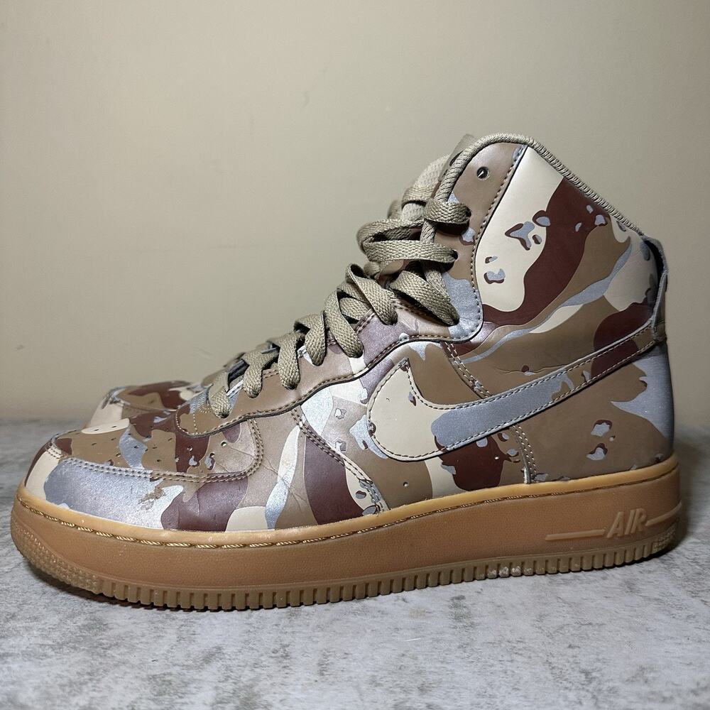 NIKE AIR FORCE 1 HIGH BY YOU ID 3M REFLECTIVE DESERT CAMO SZ 10 RARE